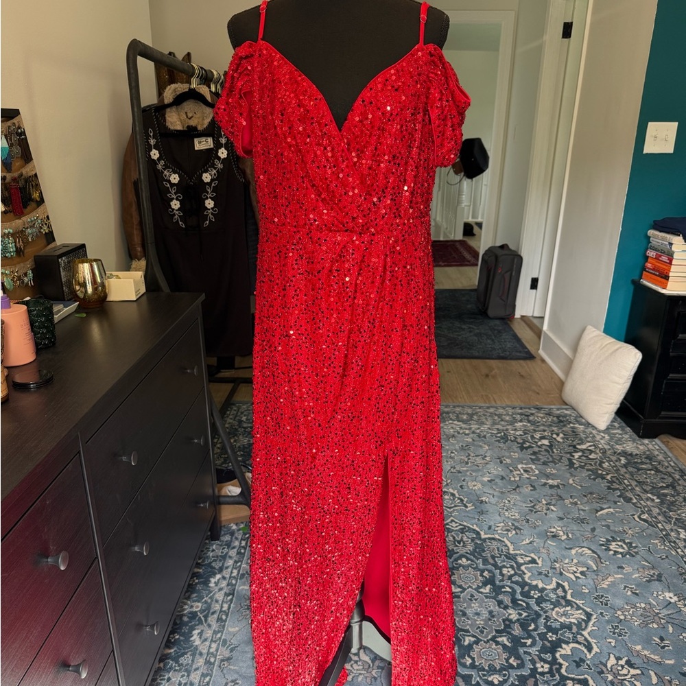 SHEIN Red Sequin Maxi Dress